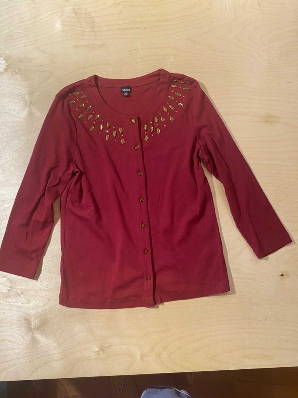 Rafaella Red Embellished Button-Front Top Large (RC) - Picture 3 of 7